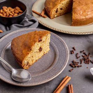 Almond Cake Baked with Olive Oil, Cinnamon and Raisins (Crete)