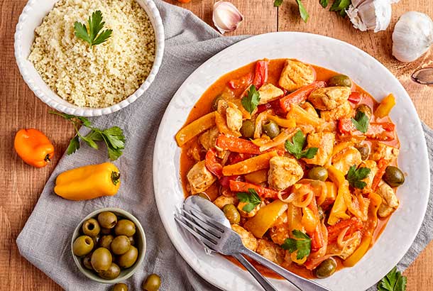 Moroccan Chicken with Lemons, Peppers and Olives