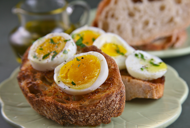 Hard Boiled Eggs with Olive Oil and Toast