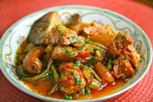 Moroccan meatballs and vegetables with spices (Tagine Kefta)