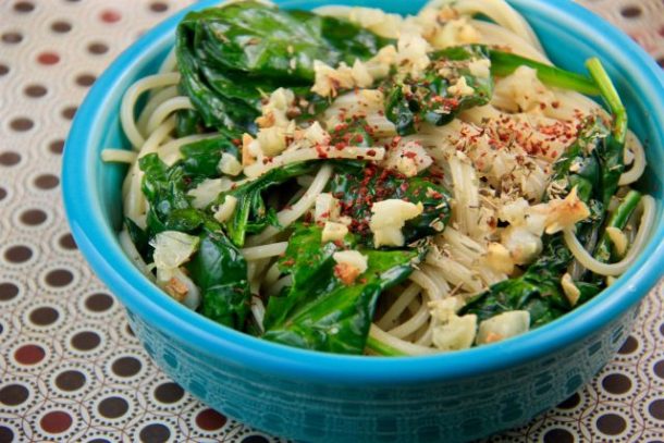 Mediterranean Diet: Pasta with Sautéed Spinach and Garlic