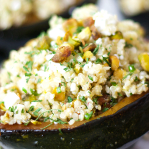 Mediterranean Diet: Acorn Squash stuffed with Quinoa, Feta and Pistachio