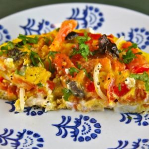 Mediterranean Diet Recipe - Eggs with Tomatoes, Olives and Feta