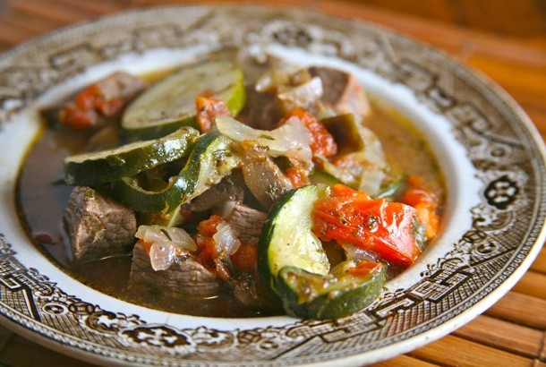 Beef with Eggplant, Zuchhini, and Tomatoes