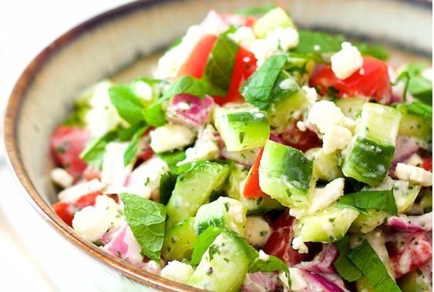 Cucumber, Tomato and Red Onion Salad: Mediterranean Diet Recipes