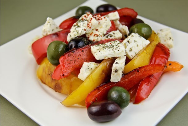 Pan-fried Pepper Salad with Feta and Olives