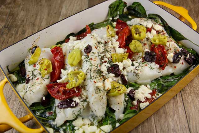 Baked Cod with Sun-Dried Tomatoes and Olives