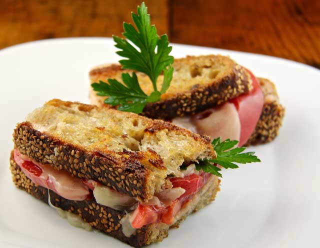 Provolone and Tomato Sandwich Grilled in Olive Oil