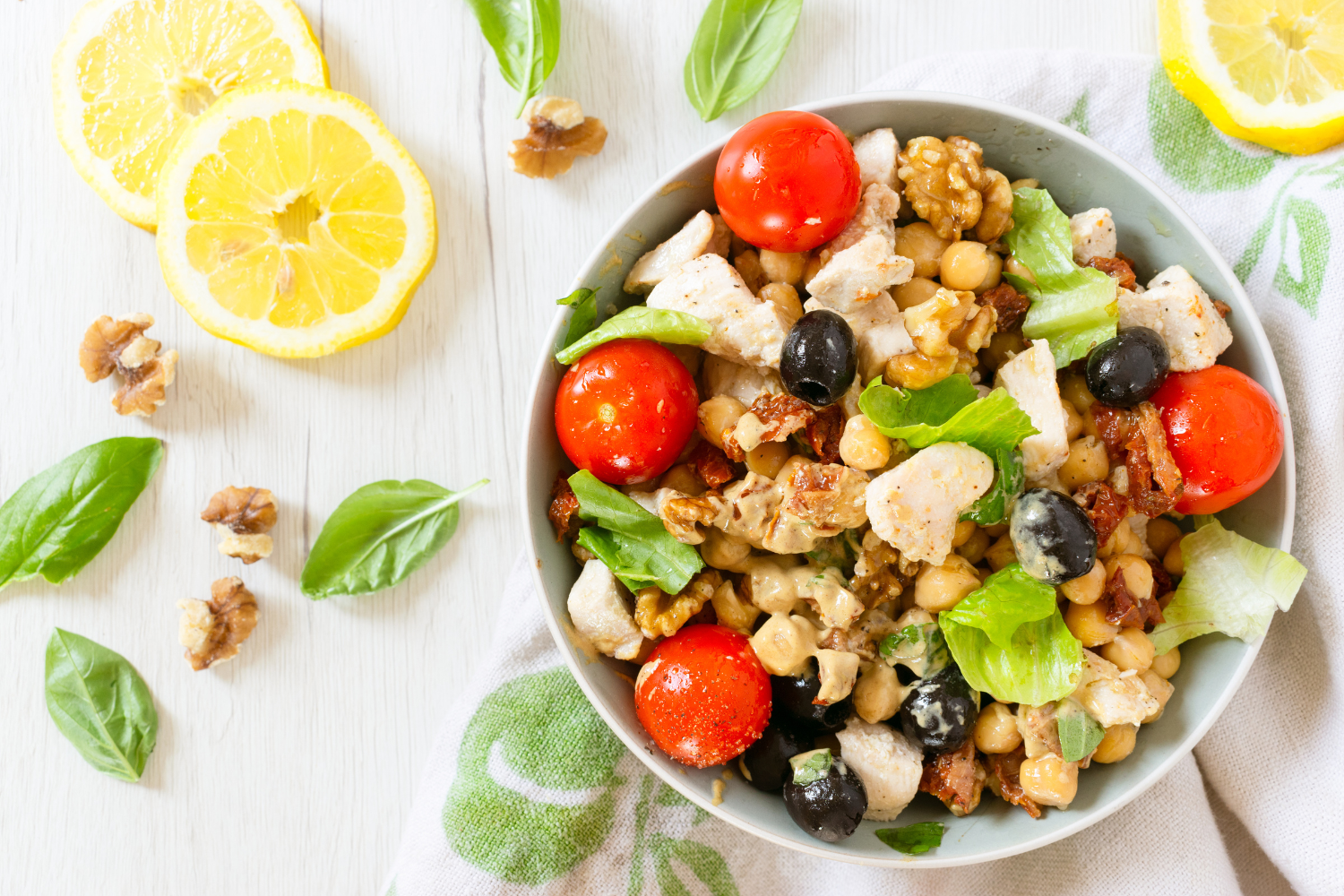 Chicken and Chickpea Salad with Fresh Basil Dressing