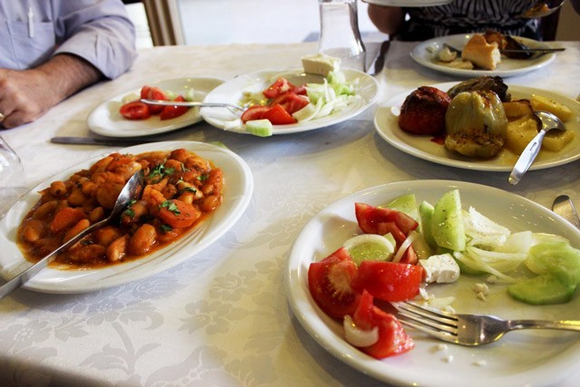 Gigantes and Greek Salad in Thessaloniki Taverna