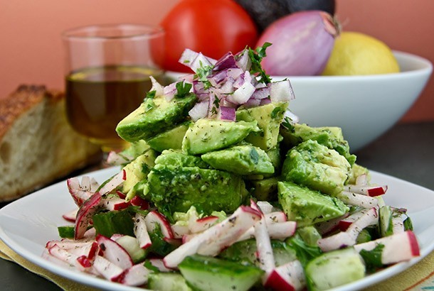 Mediterranean Diet Recipes: Avocado, Radish and Cucumber Salad