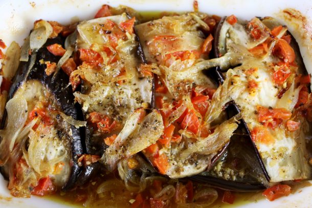 Mediterranean Diet: Baked Eggplant and Caramelized Onions