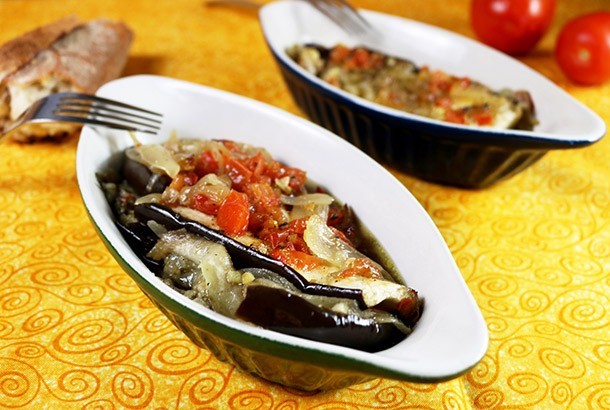 Baked Eggplant with Caramelized Onions (Central Greece)