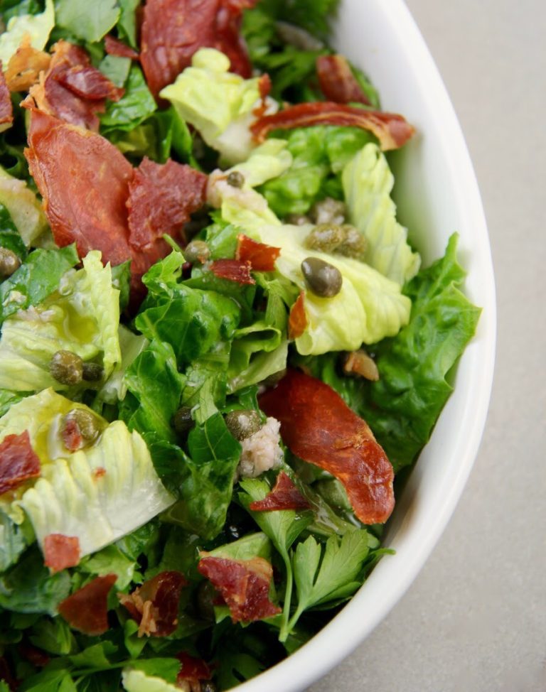 Arugula and Romaine Salad with Capers and Prosciutto