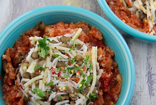 Egyptian Lentils with Rice and Pasta (Koshari)