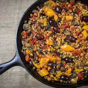 Mediterranean Diet Recipes: Kalamata and Chickpea Paella