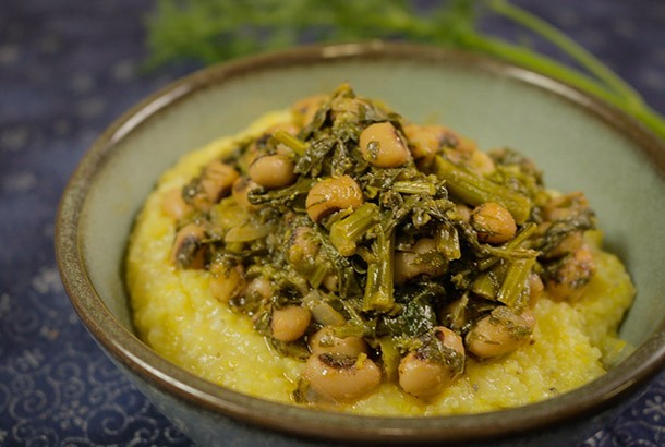 Mediterranean Diet Recipes: Beans and Greens with Polenta gluten-free