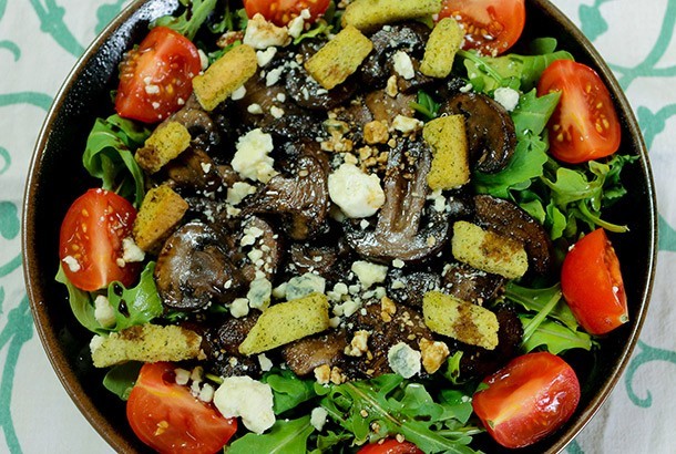 Seared Mushroom Salad with Blue Cheese and Arugula