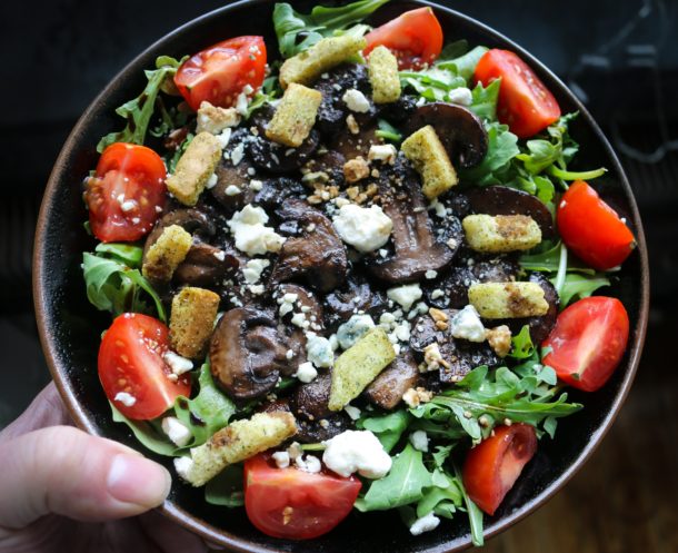 Seared Mushroom Salad with Blue Cheese and Arugula