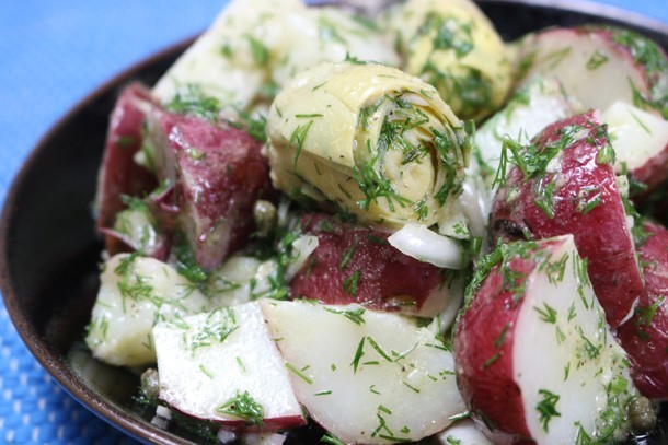 Warm Red Bliss Potato Salad with Artichokes, Capers and Lemony Dill Vinaigrette healthy potato salad