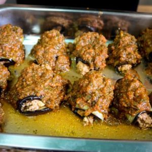 Eggplant Rolls with Ground Beef and Sauce