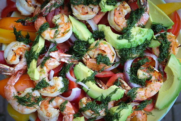 Grilled Shrimp Salad with Fresh Dill Dressing