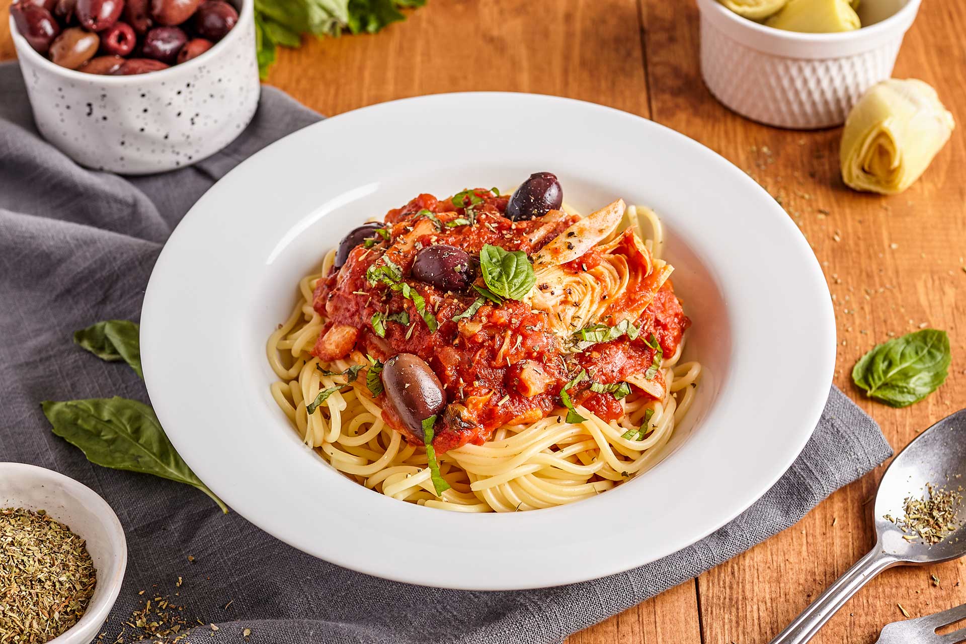 Konjac Pasta with Olive-Tomato Sauce - A Lady In France