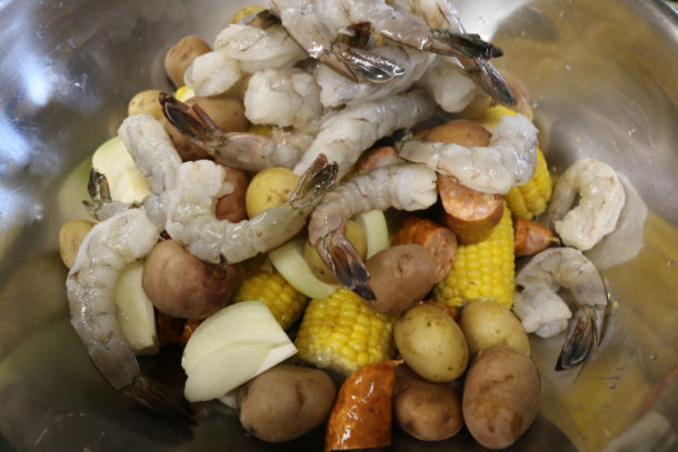 Mediterranean Sheet Pan Shrimp Boil Prep