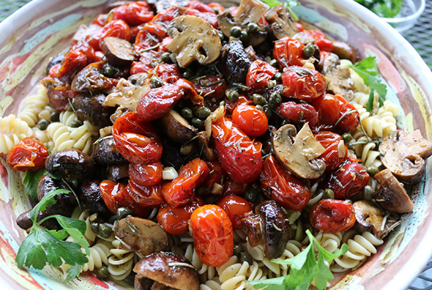 Cherry Tomato Sauce and Bela Mushrooms on Pasta