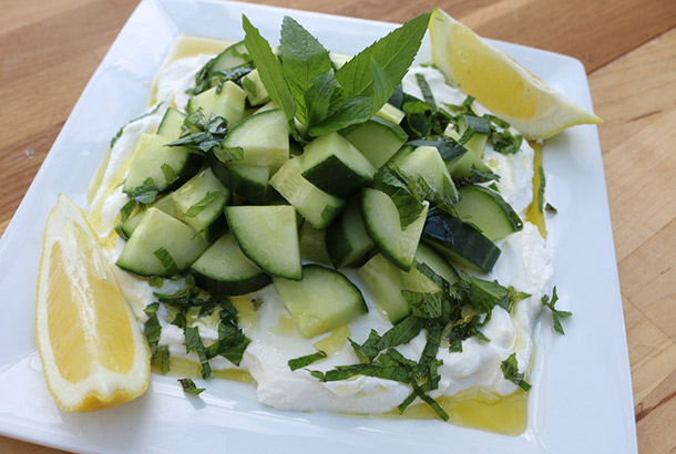 Cucumber Yogurt Salad with Fresh Mint, Lemon, and Olive Oil