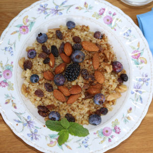 Lebanese Breakfast Bulgur Cereal with Fruits and Nuts