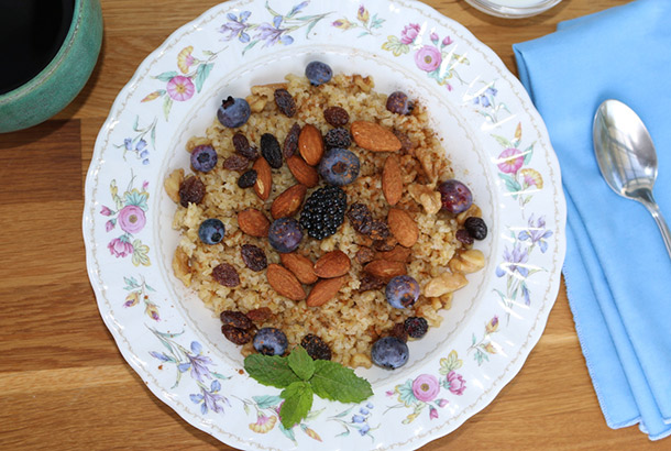 Lebanese Breakfast Bulgur Cereal with Fruits and Nuts