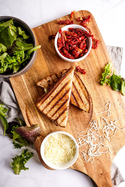 Mediterranean Healthy Grilled Cheese with Feta and Sun Dried Tomatoes