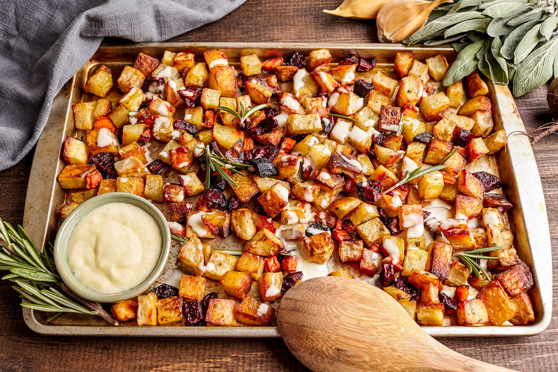 Roasted Winter Vegetables with Garlic 'Aioli'