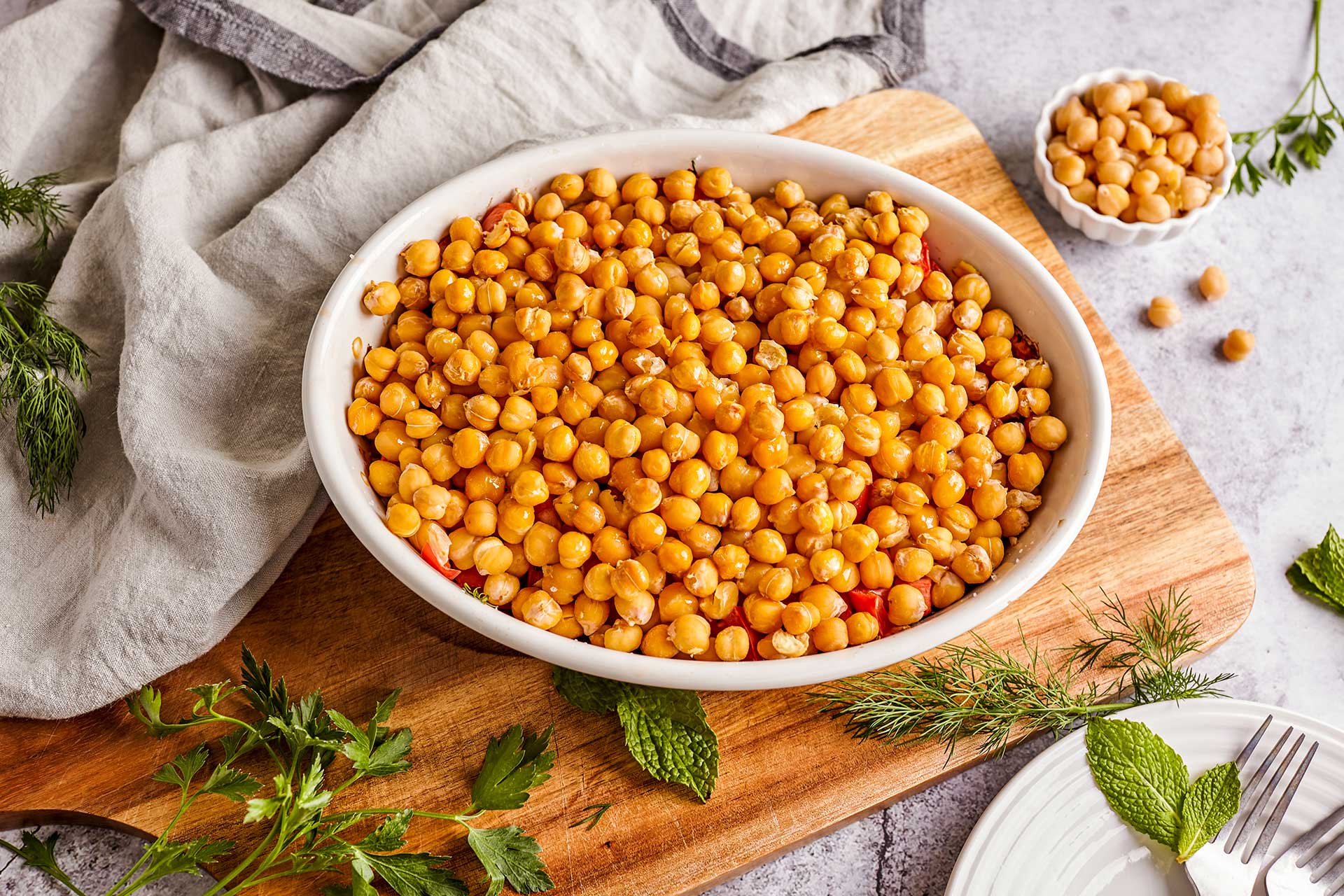 Baked Chickpeas with Zucchini and Fresh Herbs