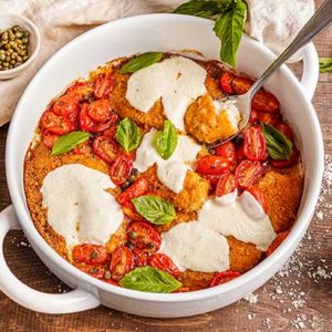 Baked Tilapia Parmesan with Cherry Tomato Sauce