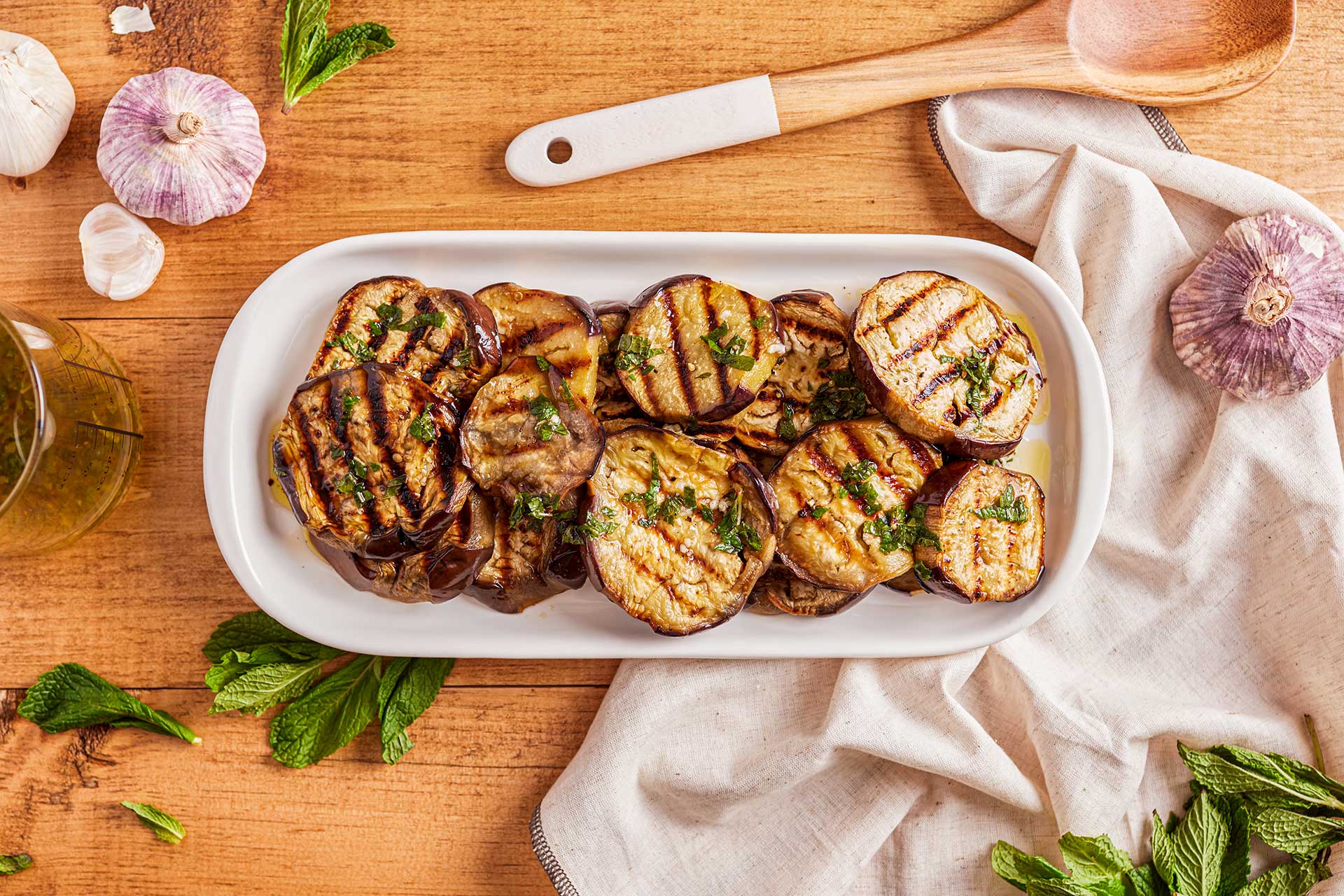 Grilled Eggplant with Mint and Garlic Dressing (Italy)