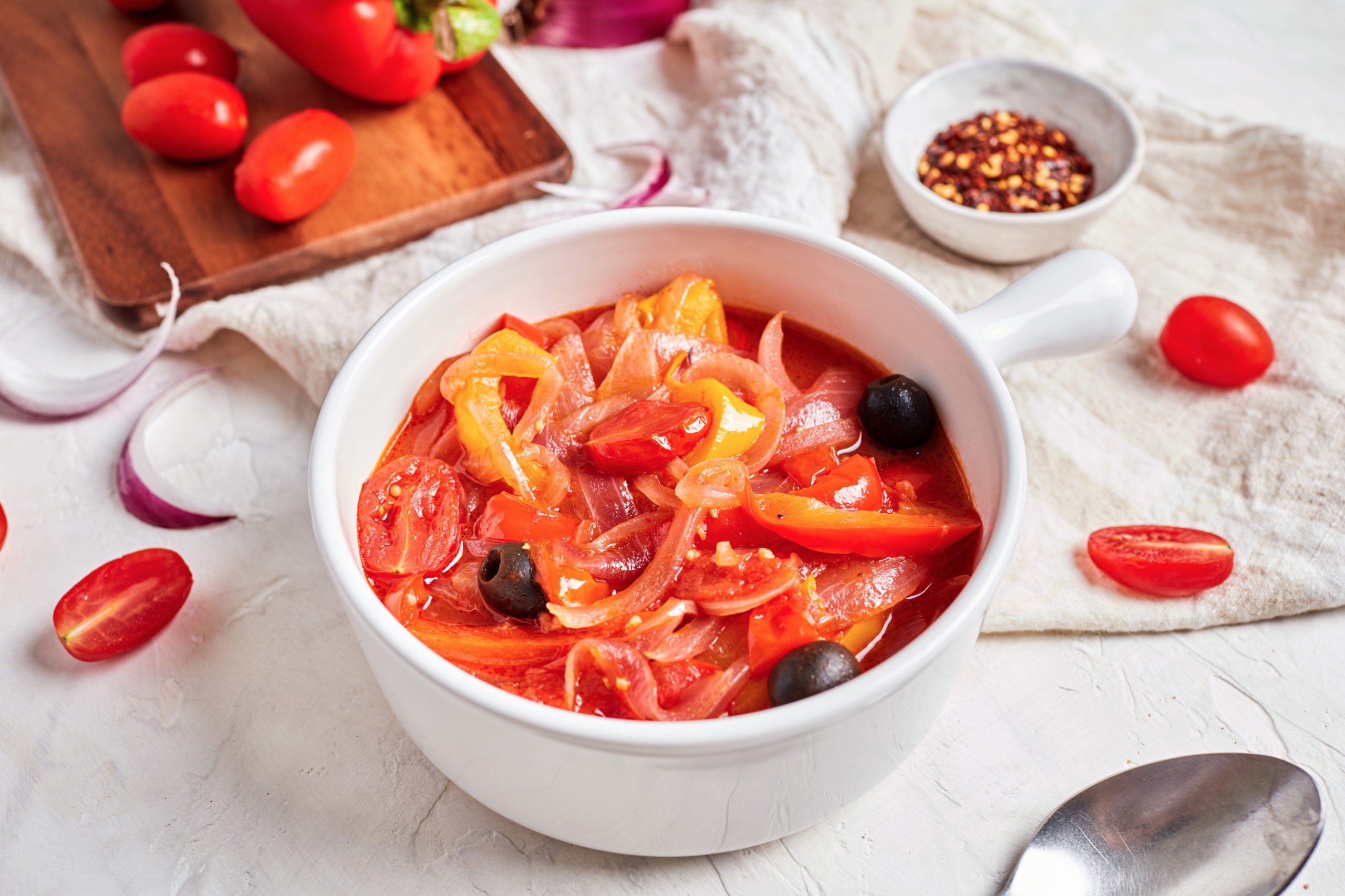 Italian Peperonata (Sweet Bell Peppers with Tomatoes and Olives)