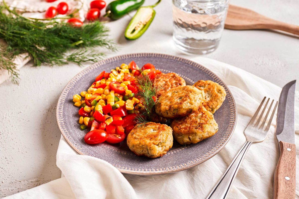 Salmon Cakes with Potato and Fire Roasted Corn Salsa