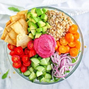 Mediterranean Vegan Bowl with Beet Hummus