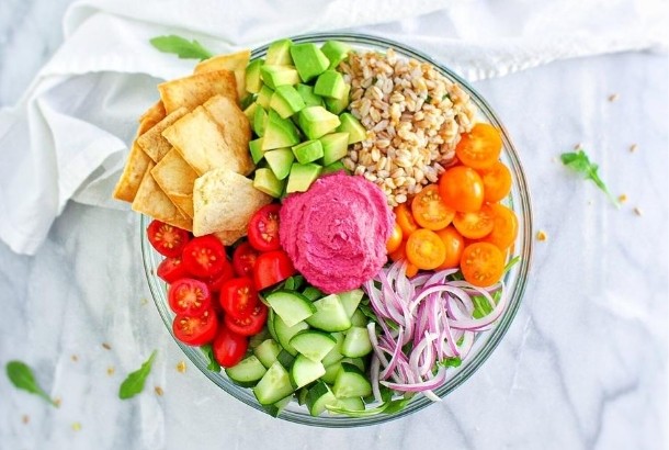 Mediterranean Vegan Bowl with Beet Hummus