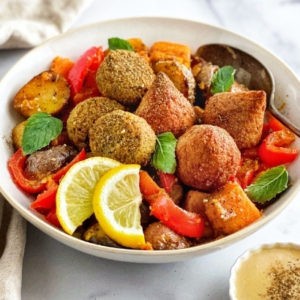 Roasted Potatoes with Sweet Tahini Dressing and Falafel