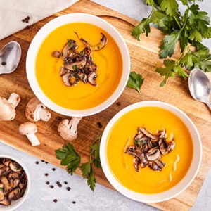 Pumpkin Soup with Sautéed Mushrooms