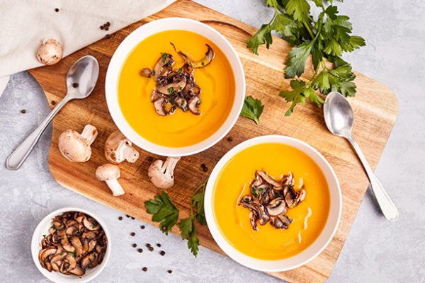 Pumpkin Soup with Sautéed Mushrooms