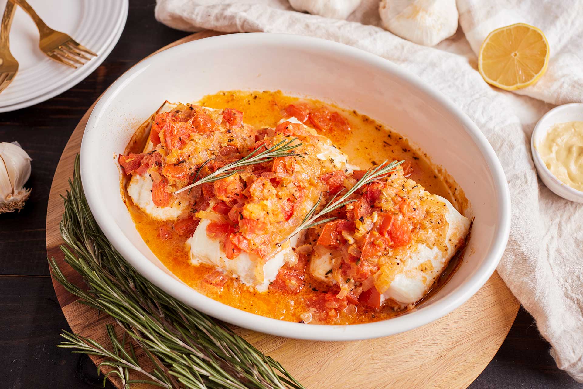 Baked Halibut with Lemon and Rosemary (Greece)