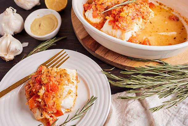 Baked Halibut with Lemon and Rosemary