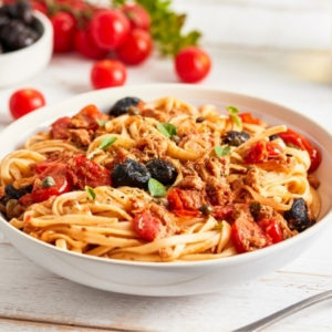 Pasta alla Puttanesca with Canned Tuna (Italy)