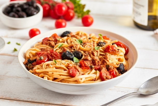 Pasta alla Puttanesca with Canned Tuna (Italy)