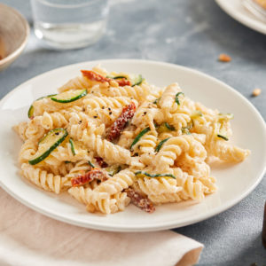 Pasta with Zucchini, Sun-Dried Tomatoes, Ricotta & Pine Nuts