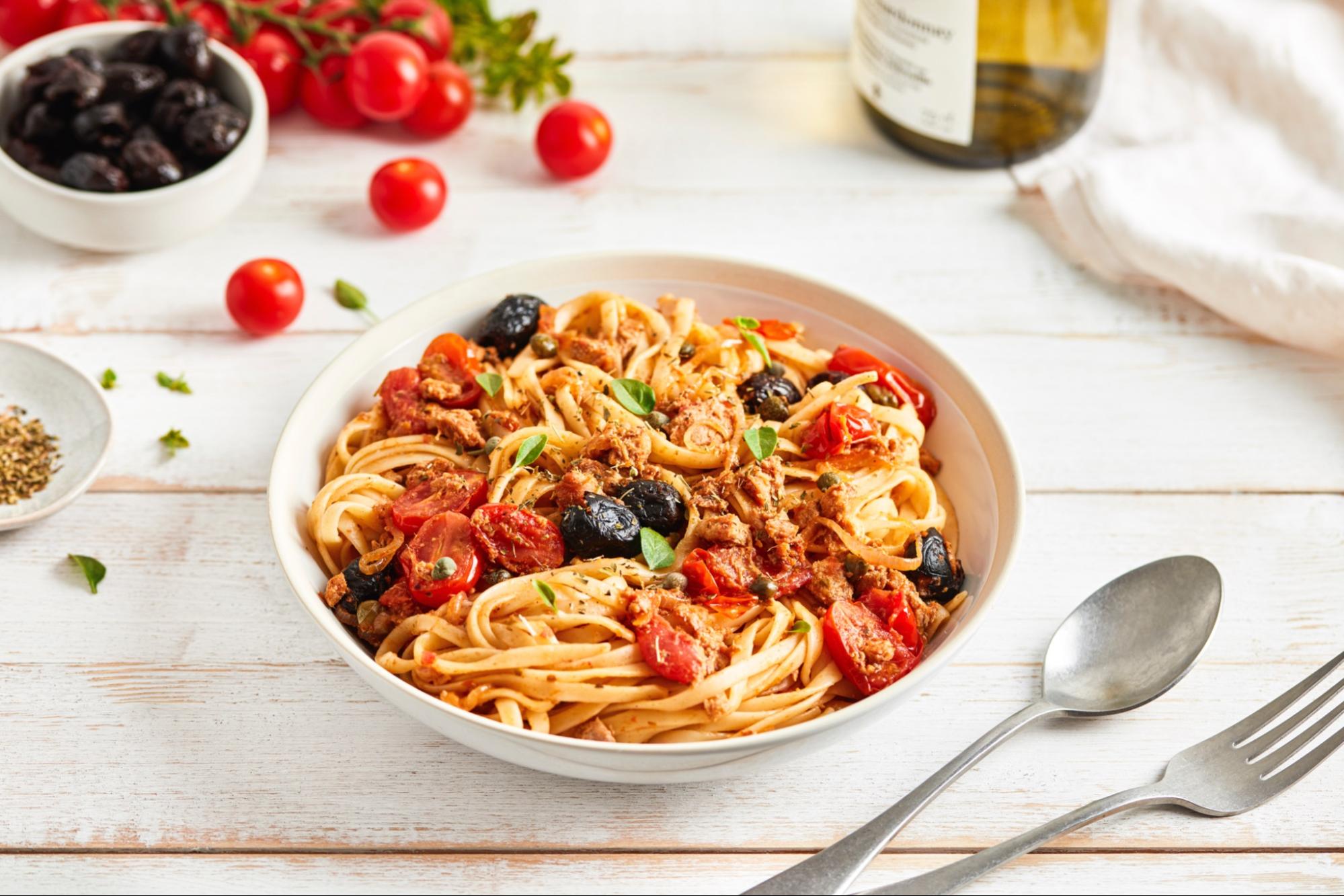 Pasta alla Puttanesca with Canned Tuna (Italy)